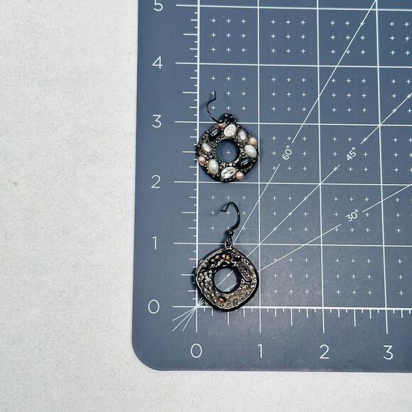 Chicos Earrings Faux Pearl Crystal Cabochons Gray Dangle 1" Pierced Ear Jewelry - Picture 9 of 9